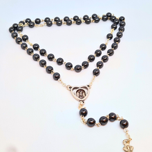 Load image into Gallery viewer, Genuine Hematite Stone Rosary with Heart Centerpiece