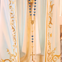 Load image into Gallery viewer, Golden Blue Crystal Rosary with Fatima Apparitions