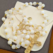Load image into Gallery viewer, Natural White Selenite Stone Rosary with Gold-Toned Crucifix