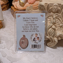 Load image into Gallery viewer, Laminated Fatima Prayer Card with Apparitions Medal