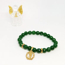 Load image into Gallery viewer, Natural Green Stone Bracelet with Golden Stainless Steel Medal