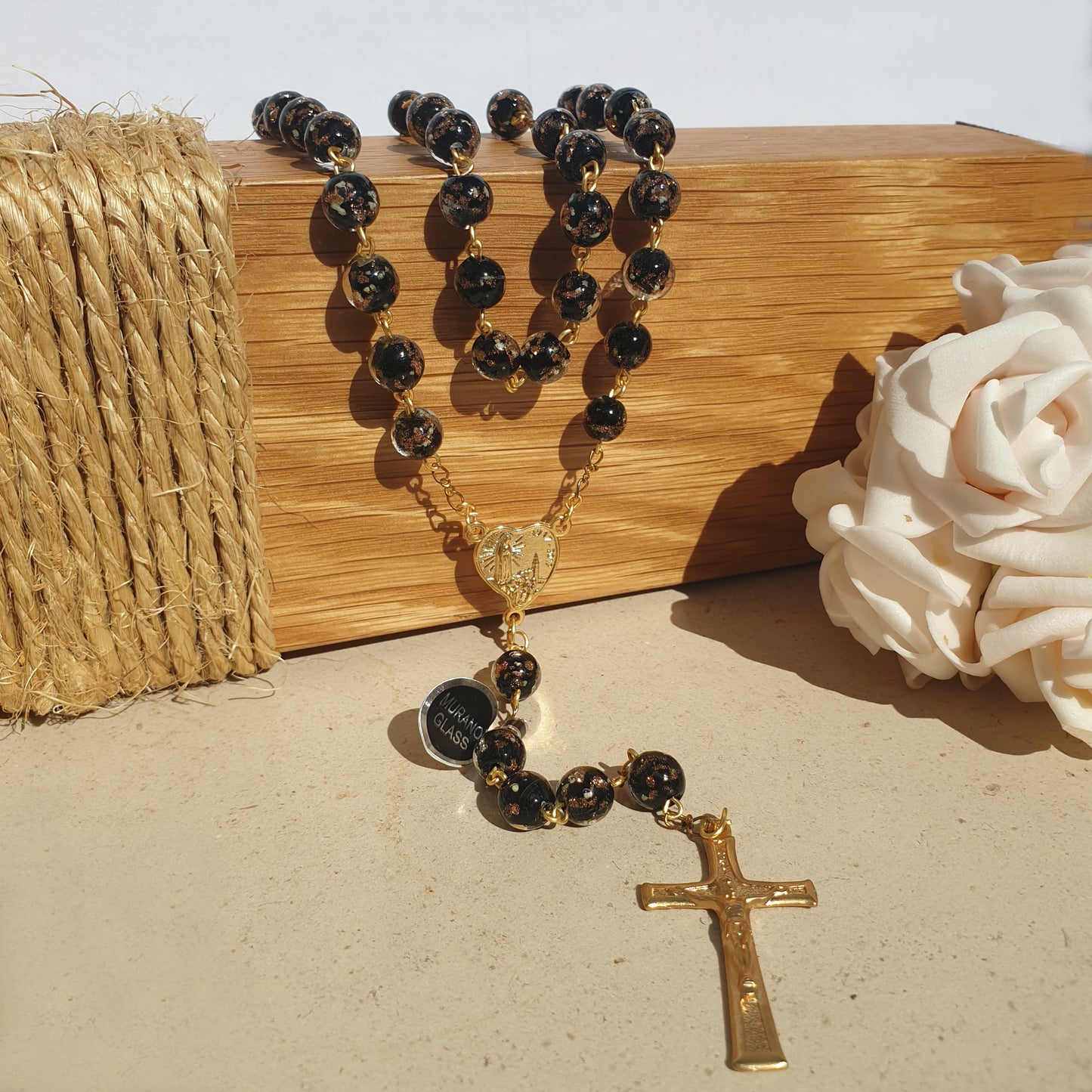 Apparitions Centennial Black & Gold Murano Rosary