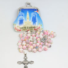 Load image into Gallery viewer, Pink Marble-Effect Crystal Rosary with Heart Centerpiece and Pouch
