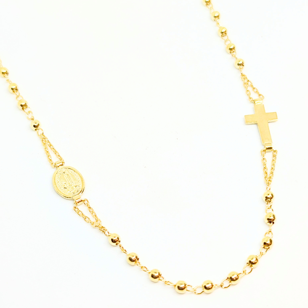 925 Silver Rosary Necklace with Fatima Medal