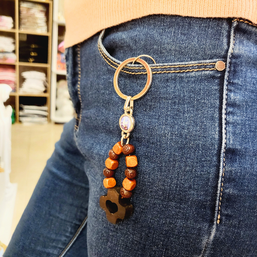 Decade Rosary Wood Keychain