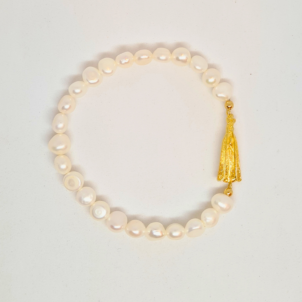 Freshwater Pearl Bracelet with Gold-Plated Sterling Silver Our Lady of Fatima Medal