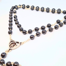 Load image into Gallery viewer, Genuine Hematite Stone Rosary with Heart Centerpiece

