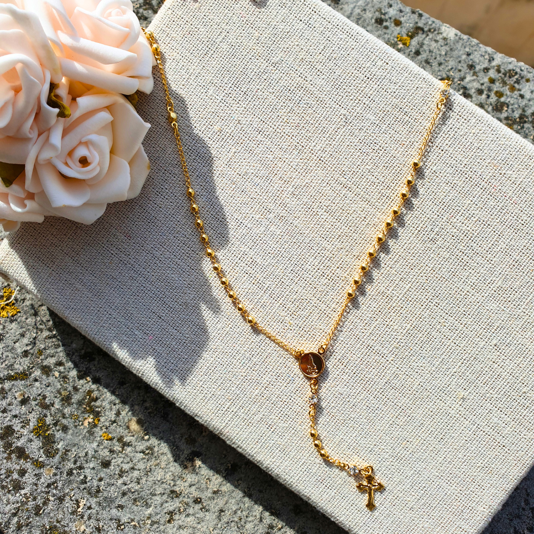 Gold Veneer Rosary Necklace