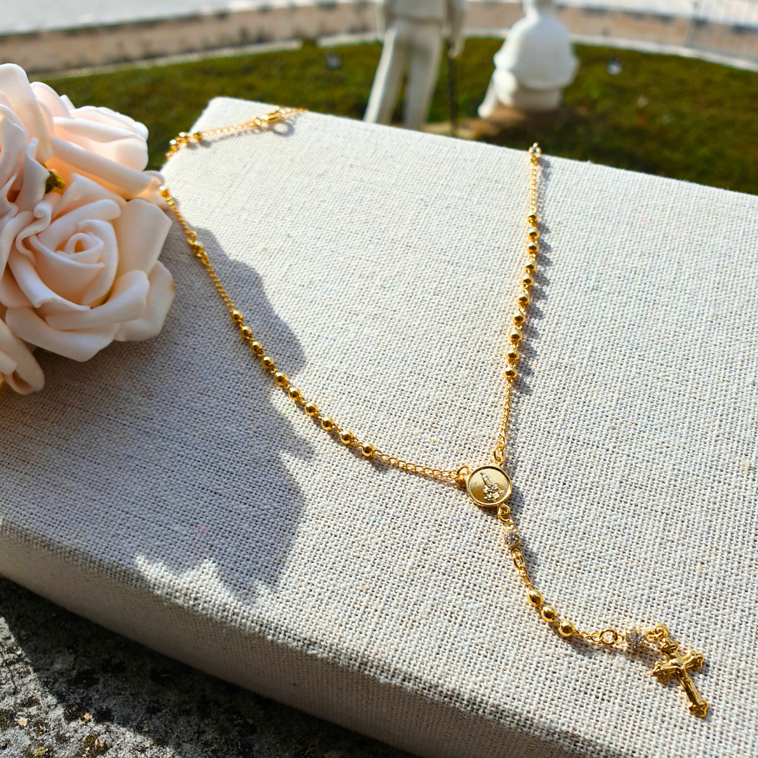 Gold Veneer Rosary Necklace