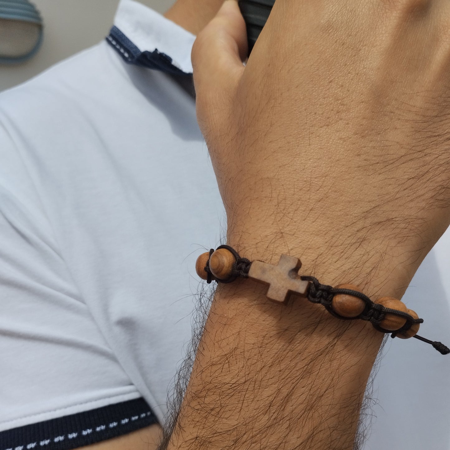 Olive Wood Decade Cross Bracelet