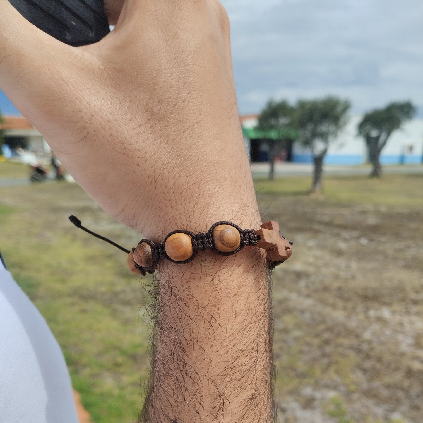 Olive Wood Decade Cross Bracelet