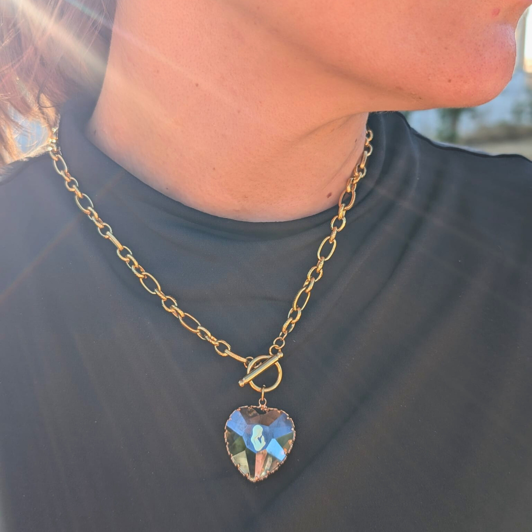 Our Lady of Fatima Heart Medalion Necklace [Stainless Steel]