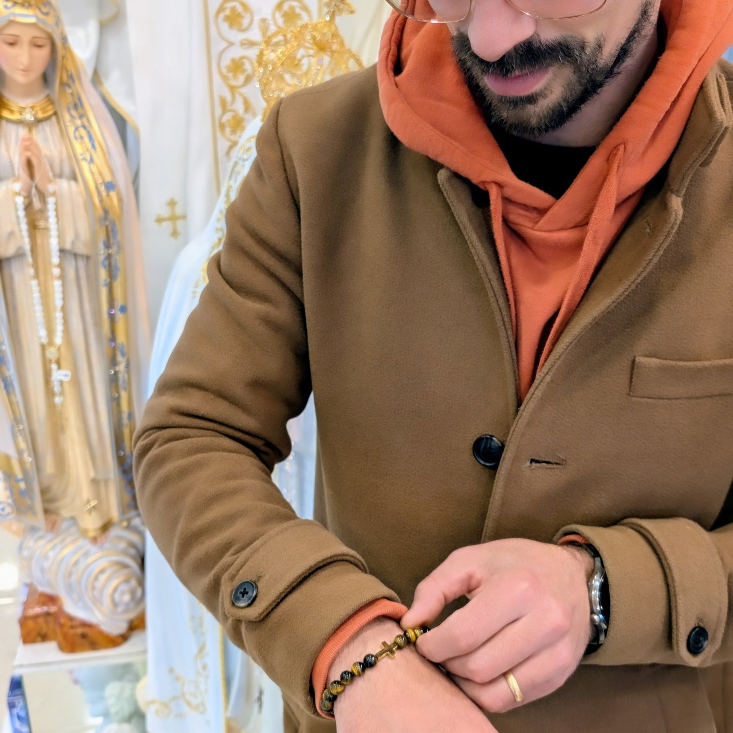 Our Lady of Fatima Bracelet with cross [Natural Stone]