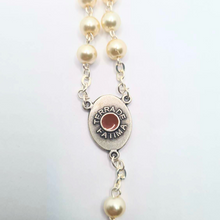 Load image into Gallery viewer, Pearl Rosary with Apparitions of Our Lady of Fatima Medals and Terra of Fatima
