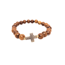 Load image into Gallery viewer, Teak wood Bracelet with Metal Cross
