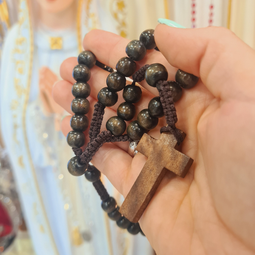 Traditional Black Wood Bead Rosary on Cord