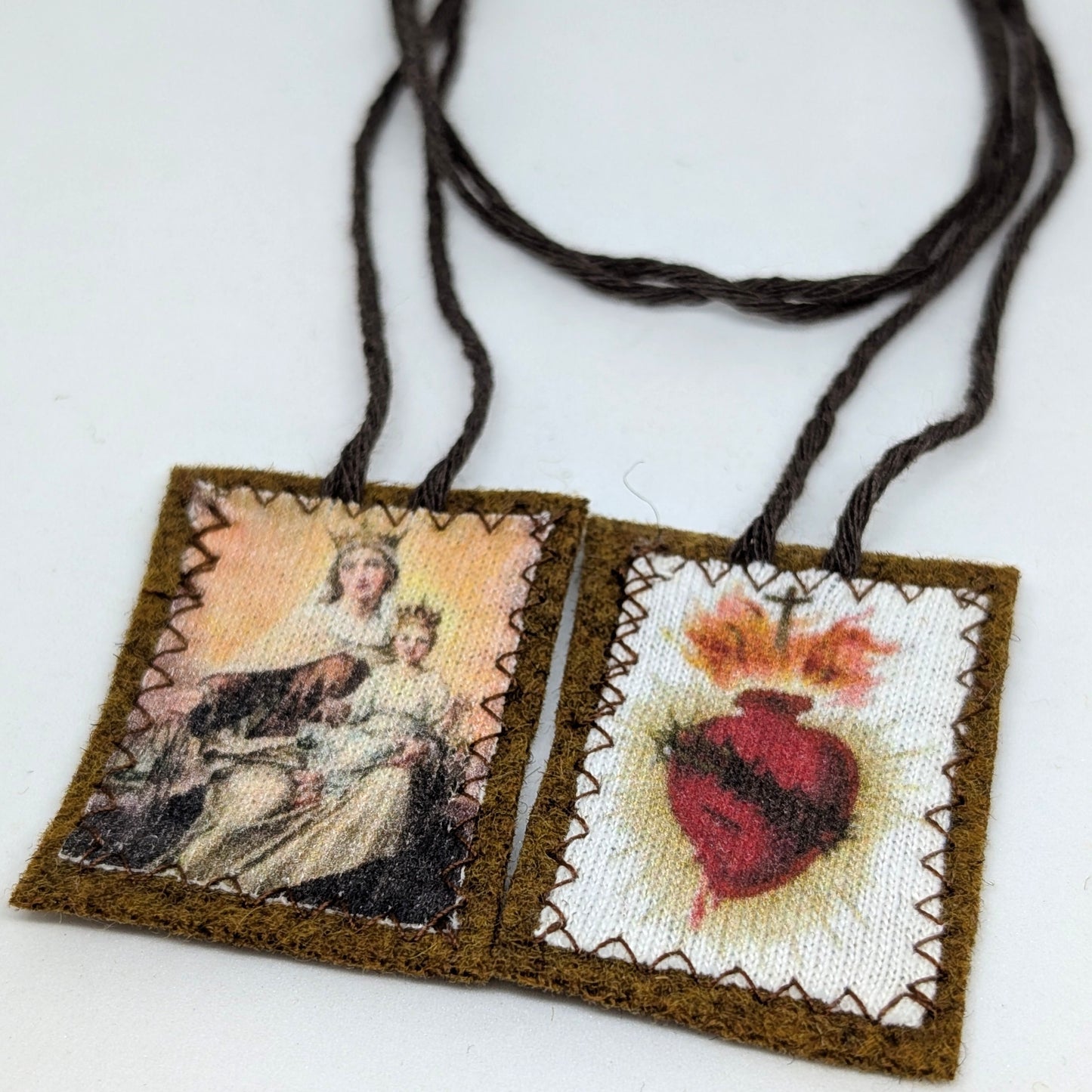 Our Lady of Mount Carmel Scapular & Sacred Heart of Jesus and Mary - 100% Portuguese Wool