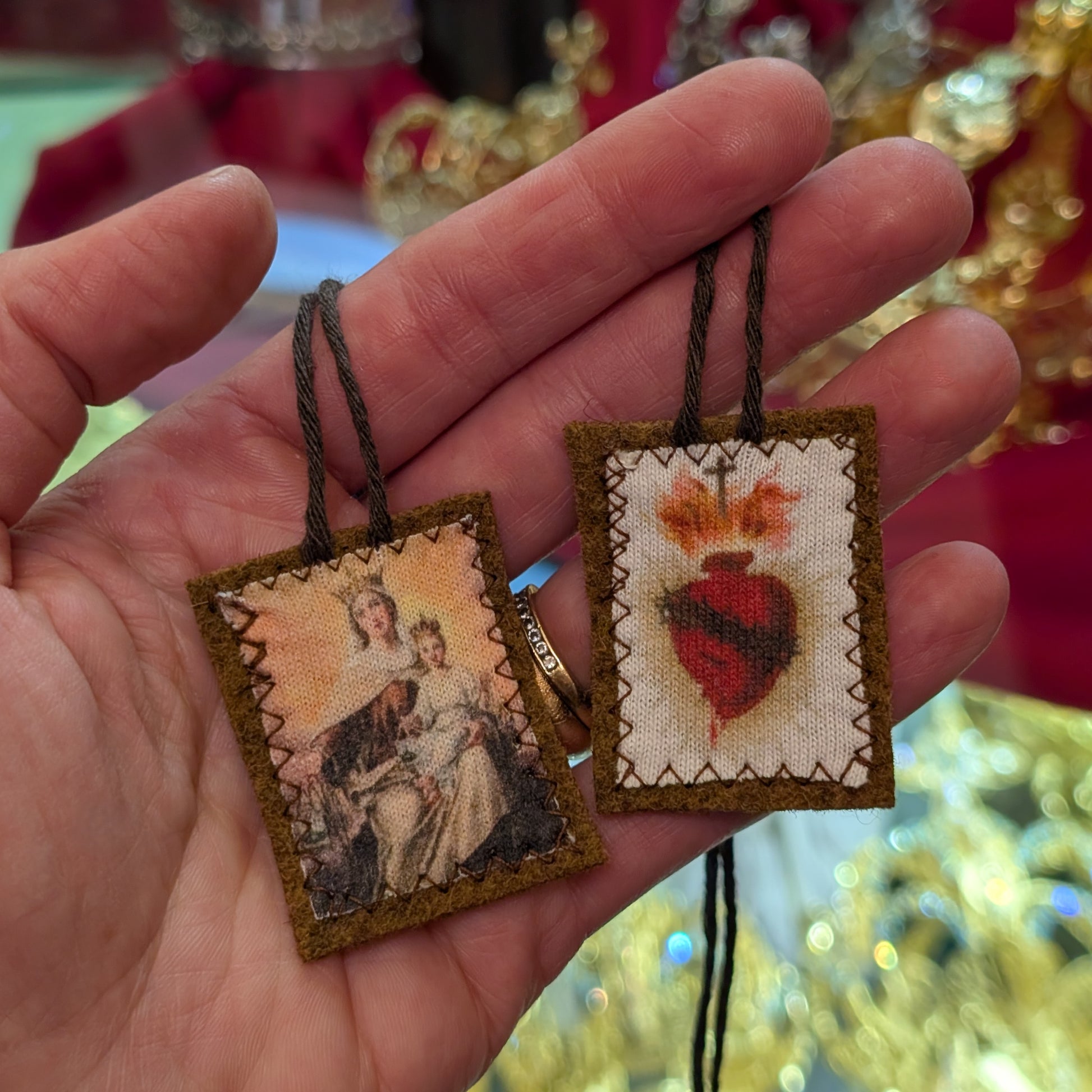 Our Lady of Mount Carmel Scapular & Sacred Heart of Jesus and Mary - 100% Portuguese Wool