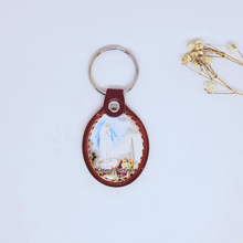 Load image into Gallery viewer, Apparitions of Our Lady of Fatima Leather Keychain
