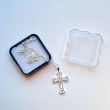 Load image into Gallery viewer, Silver Cross Necklace with semi precious gems
