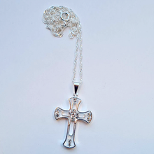 Load image into Gallery viewer, Silver Cross Necklace with semi precious gems
