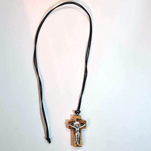 Load image into Gallery viewer, Wood Cross Necklace with metalic Jesus image
